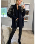 Sequin embellished shoulder and front soft knit cardigan in black