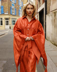 Sunset Satin Cape-Sleeve Shirt & Wide-Leg Trouser Co-Ord In Orange