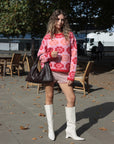 Red And Pink Floral Pattern Soft Knit Jumper