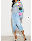 Statement Denim Jacket with Hand-Crochet Floral Appliqué