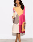 Multi color print long sleeves Blazer Dress with buttons design in yellow
