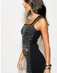Diamond Sequin Mini Dress in Black