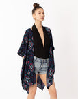 Blue Aztec Tile Print Cotton Long Kimono Cardigan