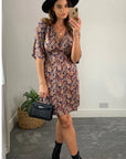 Kimono sleeves wrap dress (Paisley Print)