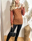 Dot and Strip Print with Crochet Collar Jumper