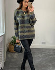 Ribbed stripe mix yarn oversize jumper(GREEN)