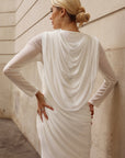 Statement Draped Mesh Layered Maxi Dress in White