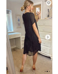 Lace and chiffon patchwork dress in black