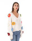 Hand knit Chunky Handknit Floral Patten Cardigan in Cream
