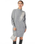 Multi Diamonded and Sequin design pattern Embroidered Long Jumper in grey
