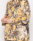 Silky Long Sleeve Shirt In Yellow Leopard Print