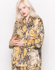 Silky Long Sleeve Shirt In Yellow Leopard Print