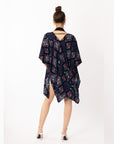 Blue Aztec Tile Print Cotton Long Kimono Cardigan