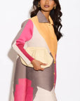 Multi color print long sleeves Blazer Dress with buttons design in yellow