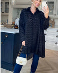 Black color Oversized shirt dress in multi tassel stripe design fabric