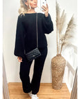 Knitted Loungewear Set In Black | Jumper and Trousers