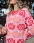 Red And Pink Floral Pattern Soft Knit Jumper