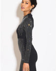 Long Sleeves Diamond Sequin short Dress in Black