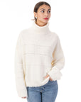 Relaxed-fit Roll- neck Jumper with open-work design in cream