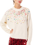 Multi color disco Sequin embellished design Soft knit jumper in cream