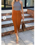 Midi Pencil Skirt in Fine Knit bodycon style in Rusty Brown