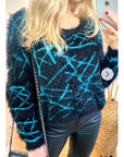 Stripe Print Neon Colour Soft Fluffy Jumper (Blue)