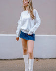 Chiffon frilled with crystal stone embellished jumper