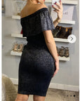 Metallic Frill Bardot Bandage Dress in Sliver
