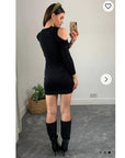 Frilled Cold Shoulder bodycon dress (Black)