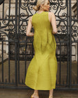 Sculptural Pleated Midi Dress with Structured Panels