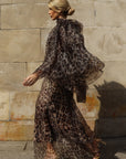 Leopard Print Organza Ruffle Statement Maxi Dress