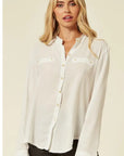 Mandarin Collar Plain color Chiffon Shirt (White)