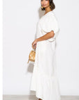 Oversized Puff Sleeves ruffle hem design Maxi dress
