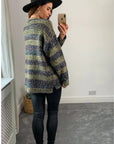 Ribbed stripe mix yarn oversize jumper(GREEN)