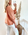 Knitted Plain Colour Brushed Bell Sleeves Jumper