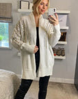 Sequin embellished shoulder and front soft knit cardigan in white