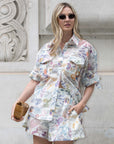 Newspaper Artwork print shirt and shorts co-ords