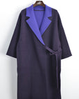 Contrast Lapel Belted Knitted Longline Cardigan in Purple