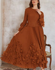 Floral Appliqué Pleated Maxi Dress with Side Tie Waist