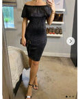Metallic Frill Bardot Bandage Dress in Gold