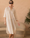 V pattern Lace kaftan dress in White Holiday wear collection