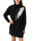 Multi Diamonded and Sequin design pattern Embroidered Long Jumper in Black