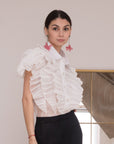 Multi Ruffle Layer design Blouse in White color