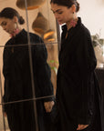 Asymmetry with Elasticated design cotton blend shirt dress in Black