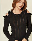 Frilled Cold Shoulder jumper top (Black)