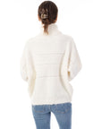 Relaxed-fit Roll- neck Jumper with open-work design in cream