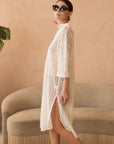 V pattern Lace kaftan dress in White Holiday wear collection
