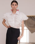 Multi Ruffle Layer design Blouse in White color
