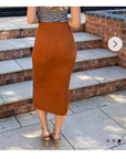 Midi Pencil Skirt in Fine Knit bodycon style in Rusty Brown