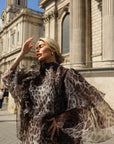 Leopard Print Organza Ruffle Statement Maxi Dress